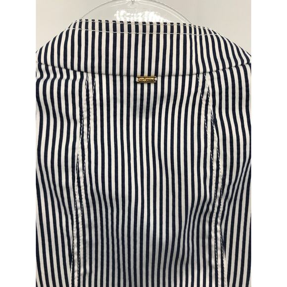 St. John Blue White Striped Stretch Zip Front Jacket M - Picture 6 of 10
